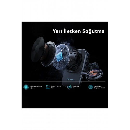 Newface S15 2in1 Izgara Klipsli 15W Telefon ve 5W Apple Watch Kablosuz Şarj Destekli Soğutucu Fanlı Manyetik Magsafe Araç Tutucu - Siyah Newface S15 2in1 Izgara Klipsli 15W Telefon ve 5W Apple Watch Kablosuz Şarj Destekli Soğutucu Fanlı Manyetik Magsafe Araç Tutucu - Siyah