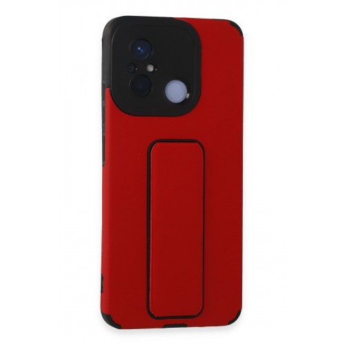 Newface Xiaomi Redmi 12C Kılıf Mega Standlı Silikon - Kırmızı