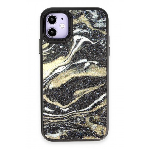 Newface iPhone 12 Kılıf Moda Simli Kapak - Siyah