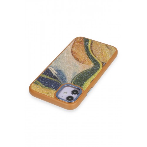 Newface iPhone 12 Kılıf Moda Simli Kapak - Kahverengi Newface iPhone 12 Kılıf Moda Simli Kapak - Kahverengi