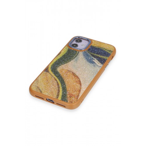 Newface iPhone 12 Kılıf Moda Simli Kapak - Kahverengi Newface iPhone 12 Kılıf Moda Simli Kapak - Kahverengi