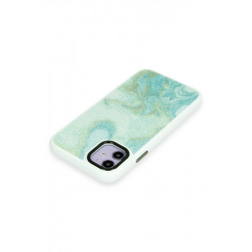 Newface iPhone 12 Kılıf Moda Simli Kapak - Yeşil Newface iPhone 12 Kılıf Moda Simli Kapak - Yeşil