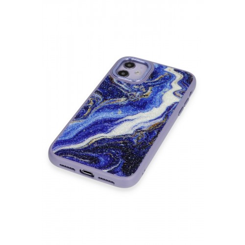 Newface iPhone 12 Kılıf Moda Simli Kapak - Mavi Newface iPhone 12 Kılıf Moda Simli Kapak - Mavi