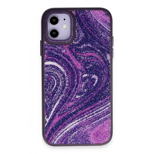 Newface iPhone 12 Kılıf Moda Simli Kapak - Derin Mor