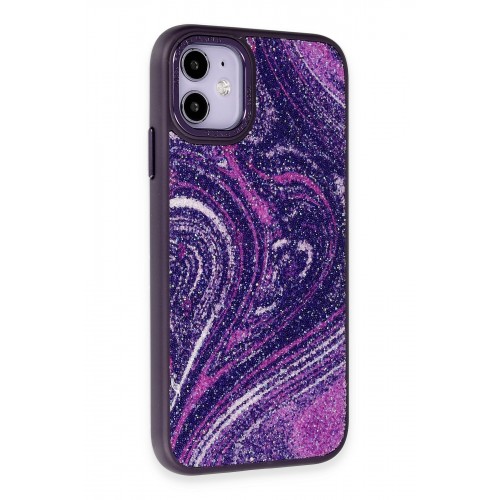 Newface iPhone 12 Kılıf Moda Simli Kapak - Derin Mor Newface iPhone 12 Kılıf Moda Simli Kapak - Derin Mor