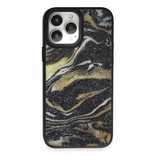 Newface iPhone 12 Pro Kılıf Moda Simli Kapak - Siyah
