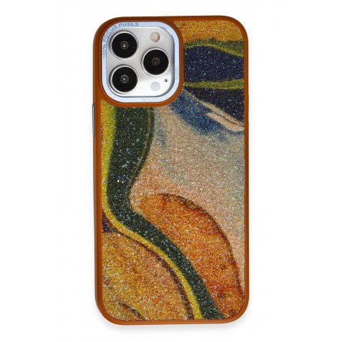 Newface iPhone 12 Pro Kılıf Moda Simli Kapak - Kahverengi