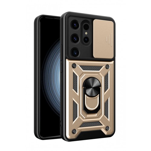 Newface Samsung Galaxy S24 Ultra Kılıf Pars Lens Yüzüklü Silikon - Gold