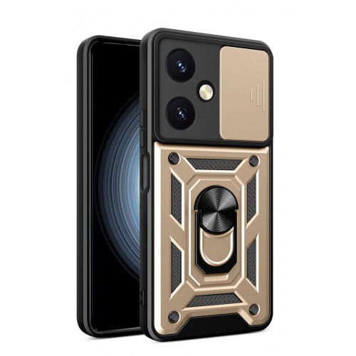 Newface Vivo Y27 Kılıf Pars Lens Yüzüklü Silikon - Gold