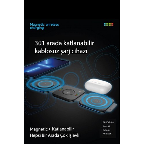 Newface F21 3in1 Katlanabilir Kablosuz Şarj Masaüstü Set - Beyaz Newface F21 3in1 Katlanabilir Kablosuz Şarj Masaüstü Set - Beyaz