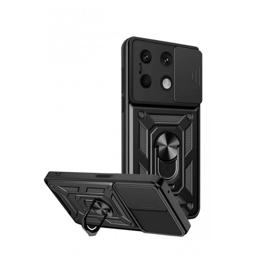 Newface Xiaomi Redmi Note 13 Kılıf Pars Lens Yüzüklü Silikon - Siyah