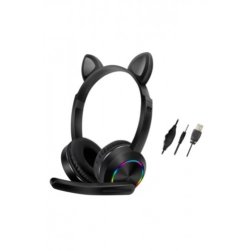 Karler Bass AKZ020 Kafa Üstü Işıklı Kedi Kulaklık - Siyah Karler Bass AKZ020 Kafa Üstü Işıklı Kedi Kulaklık - Siyah