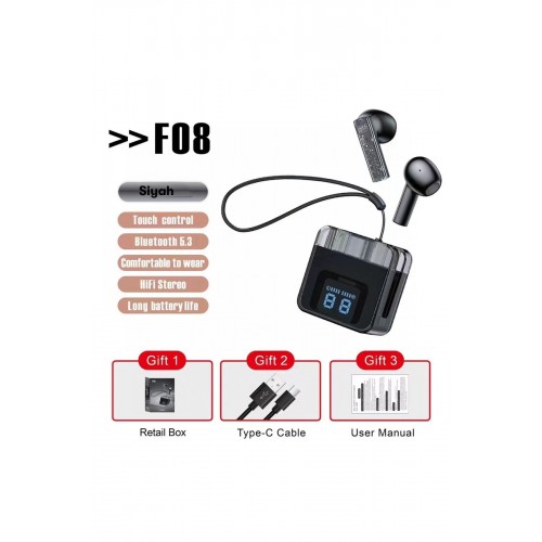 Karler Bass F08 Dijital Şarj Göstergeli TWS Bluetooth Kulaklık - Siyah Karler Bass F08 Dijital Şarj Göstergeli TWS Bluetooth Kulaklık - Siyah