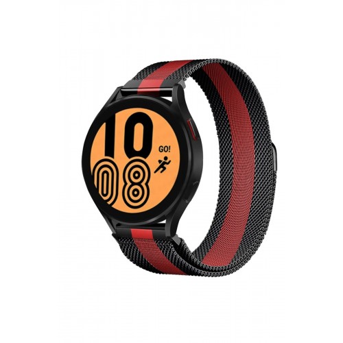 Newface Samsung Galaxy Watch 6 Metal Mıknatıslı Kordon - Siyah-Kırmızı Newface Samsung Galaxy Watch 6 Metal Mıknatıslı Kordon - Siyah-Kırmızı