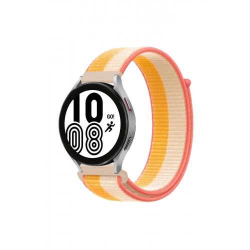 Newface Samsung Galaxy Watch 5 Pro Hasırlı Cırtcırtlı Kordon - Sarı-Beyaz Newface Samsung Galaxy Watch 5 Pro Hasırlı Cırtcırtlı Kordon - Sarı-Beyaz