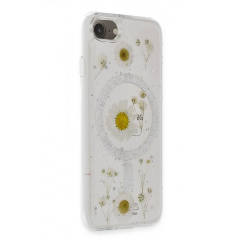 Newface iPhone SE 2020 Kılıf Daisy Simli Magsafe Kapak - Gümüş