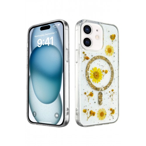 Newface iPhone 12 Kılıf Daisy Simli Magsafe Kapak - Gold Newface iPhone 12 Kılıf Daisy Simli Magsafe Kapak - Gold