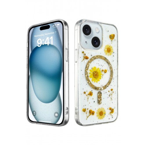 Newface iPhone 14 Kılıf Daisy Simli Magsafe Kapak - Gold Newface iPhone 14 Kılıf Daisy Simli Magsafe Kapak - Gold