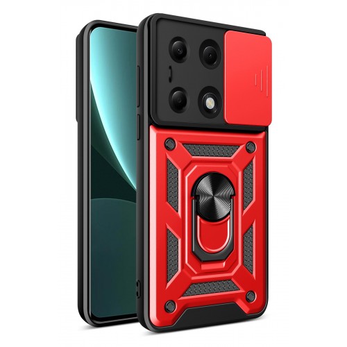 Newface Xiaomi Redmi Note 13 Pro 4G Kılıf Pars Lens Yüzüklü Silikon - Kırmızı