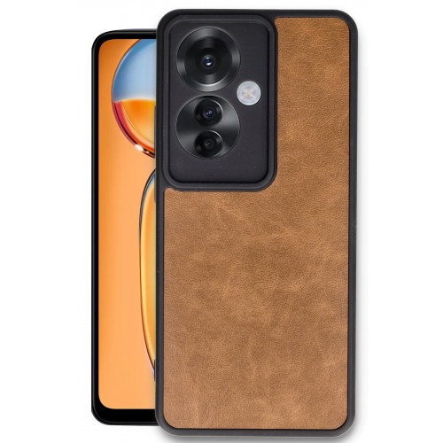 Newface Oppo Reno 11F Kılıf Aras Deri Kapak - Taba