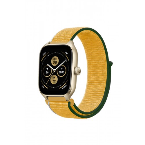 Newface GT4 46mm 22mm Hasırlı Cırtcırtlı Kordon - Haki Yeşil-Sarı