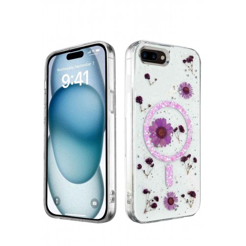 Newface iPhone SE 2020 Kılıf Daisy Simli Magsafe Kapak - Mor