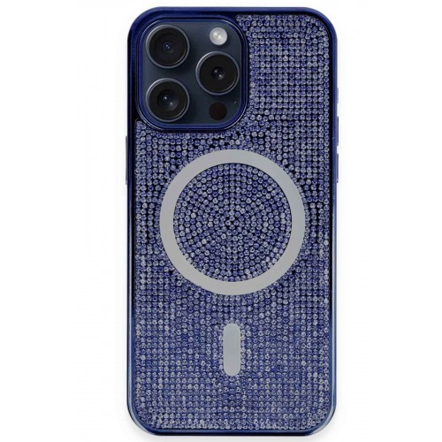 Newface iPhone 15 Pro Kılıf Diamond Magsafe Kapak - Lacivert