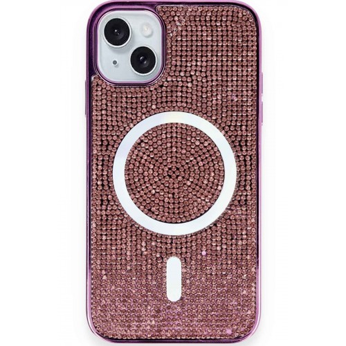 Newface iPhone 15 Kılıf Diamond Magsafe Kapak - Derin Mor