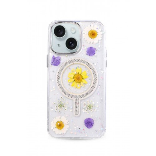 Newface iPhone 14 Flower Magsafe Kapak - Sarı Newface iPhone 14 Flower Magsafe Kapak - Sarı
