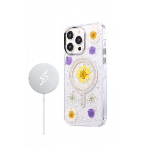 Newface iPhone 14 Flower Magsafe Kapak - Sarı Newface iPhone 14 Flower Magsafe Kapak - Sarı
