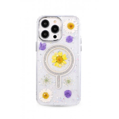 Newface iPhone 15 Pro Flower Magsafe Kapak - Sarı Newface iPhone 15 Pro Flower Magsafe Kapak - Sarı