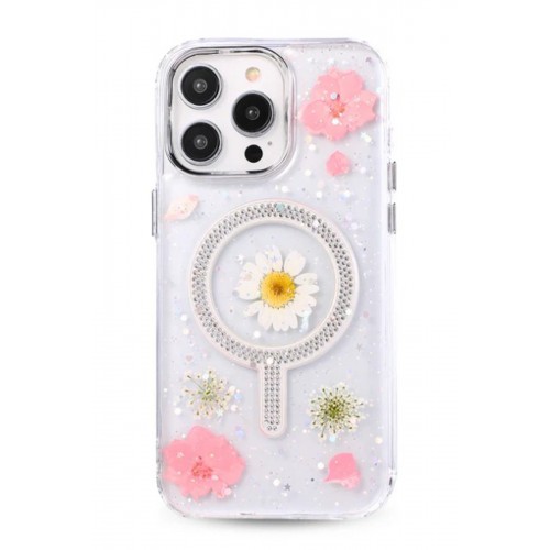 Newface iPhone 15 Pro Flower Magsafe Kapak - Pembe Newface iPhone 15 Pro Flower Magsafe Kapak - Pembe