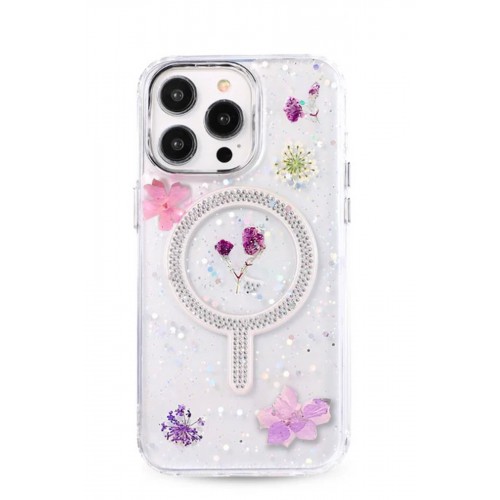 Newface iPhone 15 Pro Max Flower Magsafe Kapak - Mor Newface iPhone 15 Pro Max Flower Magsafe Kapak - Mor