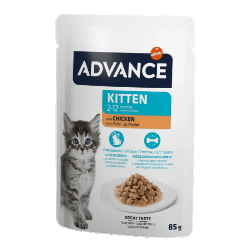 ADVANCE CAT KITTEN CHICKEN WET POUCH 12X85 GR ADVANCE CAT KITTEN CHICKEN WET POUCH 12X85 GR