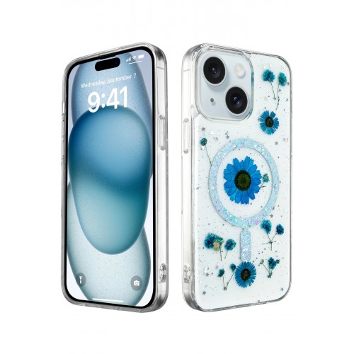 Newface iPhone 15 Plus Kılıf Daisy Simli Magsafe Kapak - Mavi Newface iPhone 15 Plus Kılıf Daisy Simli Magsafe Kapak - Mavi