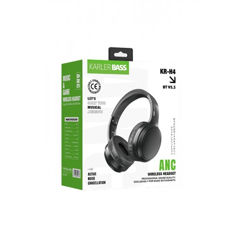 Karler Bass KRH4 Aktif Gürültü Engelleyici Özellikli Kafaüstü Kablosuz Bluetooth Kulaklık - Siyah Karler Bass KRH4 Aktif Gürültü Engelleyici Özellikli Kafaüstü Kablosuz Bluetooth Kulaklık - Siyah