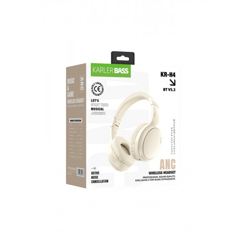 Karler Bass KRH4 Aktif Gürültü Engelleyici Özellikli Kafaüstü Kablosuz Bluetooth Kulaklık - Beyaz Karler Bass KRH4 Aktif Gürültü Engelleyici Özellikli Kafaüstü Kablosuz Bluetooth Kulaklık - Beyaz