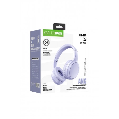 Karler Bass KRH4 Aktif Gürültü Engelleyici Özellikli Kafaüstü Kablosuz Bluetooth Kulaklık - Lila Karler Bass KRH4 Aktif Gürültü Engelleyici Özellikli Kafaüstü Kablosuz Bluetooth Kulaklık - Lila