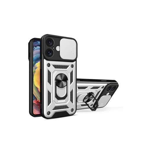 Newface iPhone 16 Kılıf Pars Lens Yüzüklü Silikon - Gümüş Newface iPhone 16 Kılıf Pars Lens Yüzüklü Silikon - Gümüş