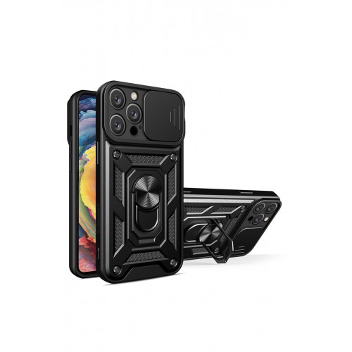 Newface iPhone 16 Pro Kılıf Pars Lens Yüzüklü Silikon - Siyah