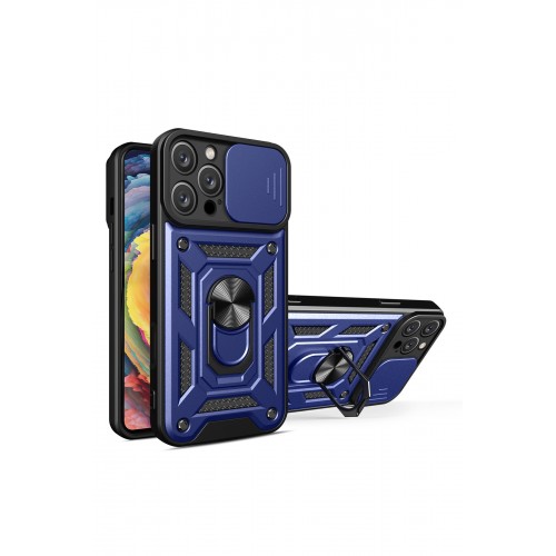 Newface iPhone 16 Pro Kılıf Pars Lens Yüzüklü Silikon - Lacivert