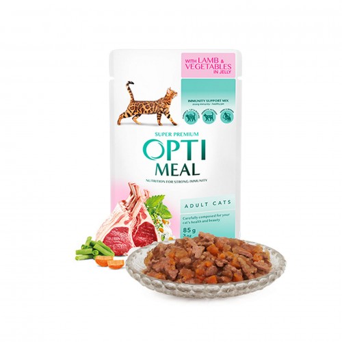 OPTIMEAL KUZU ETLI SEBZELI JÖLE YAŞ KEDI MAMASI 85 GR X 6 ADET