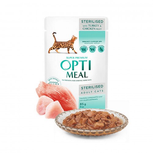 OPTIMEAL SÜPER PREMIUM TAVUK-HINDI FILETOLU SOS İÇERISINDE TAHILSIZ POUCH KISIR KEDI MAMASI 85 GR X 6 ADET