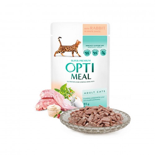 OPTIMEAL TAVŞANLI BEYAZ SOSLU YAŞ KEDI MAMASI 85 GR X 6 ADET