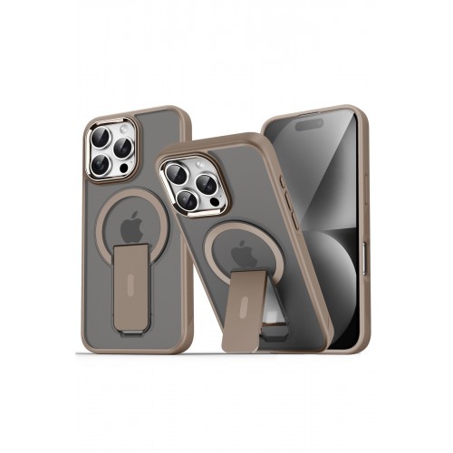 Newface iPhone 16 Pro Max Kılıf Tork Magsafe Standlı Kapak - Gold Newface iPhone 16 Pro Max Kılıf Tork Magsafe Standlı Kapak - Gold
