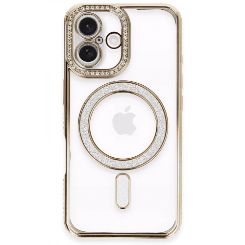 Newface iPhone 16 Plus Kılıf Joke Simli Magneticsafe Kılıf - Gold