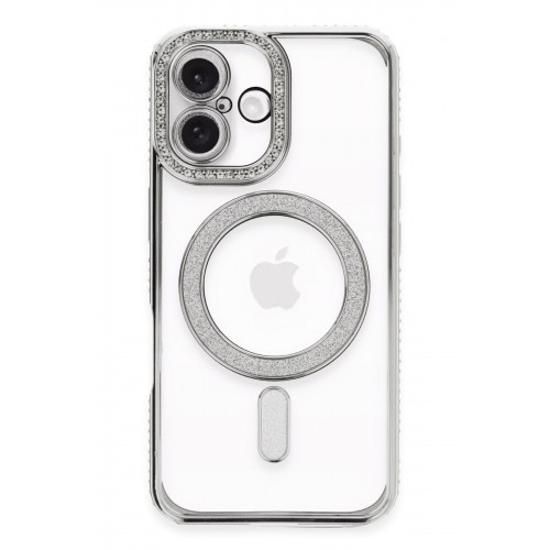 Newface iPhone 16 Plus Kılıf Joke Simli Magneticsafe Kılıf - Gümüş