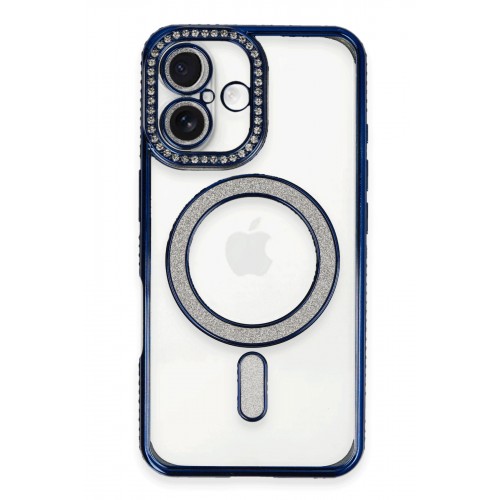 Newface iPhone 16 Plus Kılıf Joke Simli Magneticsafe Kılıf - Lacivert