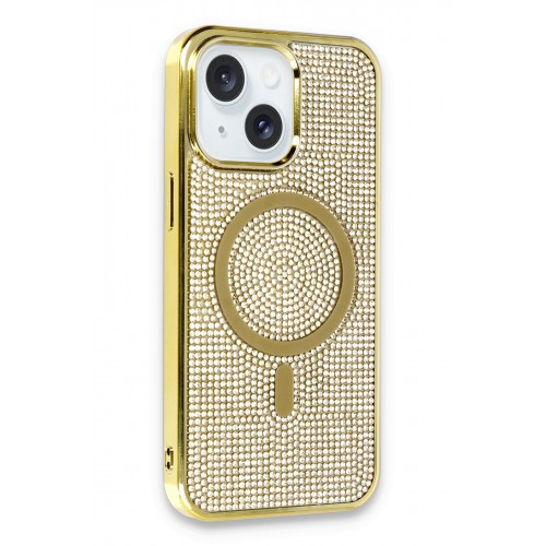 Newface iPhone 15 Kılıf Diamond Magsafe Kapak - Gold