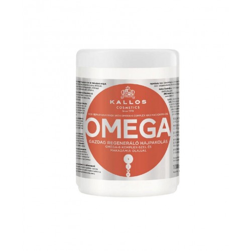 Kallos Omega Rich Onarıcı Saç Maskesi 1000ML | Omega Yağları, Vitaminler ve Doğal Özler İçeren Kuru ve Mat Saçlara Özel Bakım